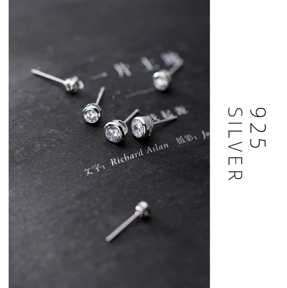 NEW Platinum Plated S925 1 cttw Bezel Stud Earrings - Picture 7 of 16